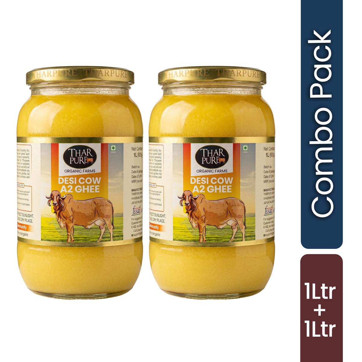 Pure Gir Cow A2 Bilona Ghee Combo Pack (1 Ltr + 1 Ltr)